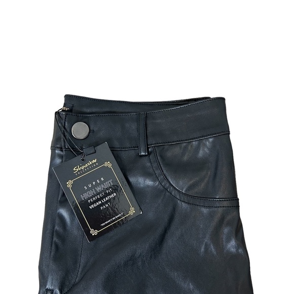 Shinestar Black High Waist Perfect Fit Faux Leather Vegan Skinny Jegging Large - Picture 5 of 11